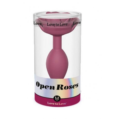 Сливовая анальная пробка с ограничителем-розой Open Rose Size M Butt Plug