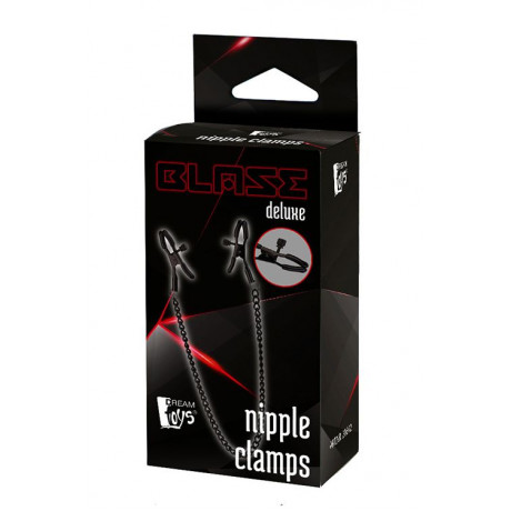 Черные зажимы на соски на цепочке BLAZE DELUXE NIPPLE CLAMPS