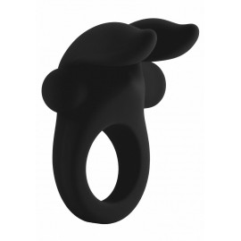 Черное эрекционное виброкольцо Bunny Silicone Cockring With Stimulating Ears