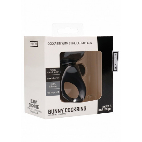 Черное эрекционное виброкольцо Bunny Silicone Cockring With Stimulating Ears