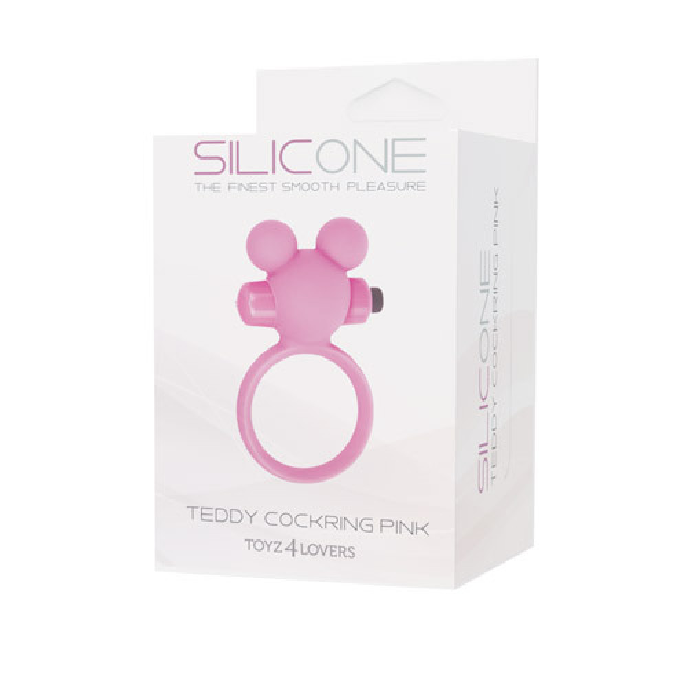 Розовое эрекционное виброкольцо TEDDY COCKRING SILICONE