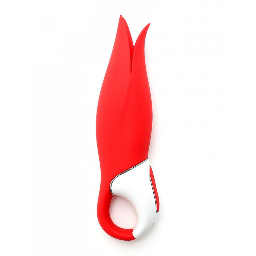 Красный вибратор Satisfyer Power Flower с лепестками - 18,8 см.