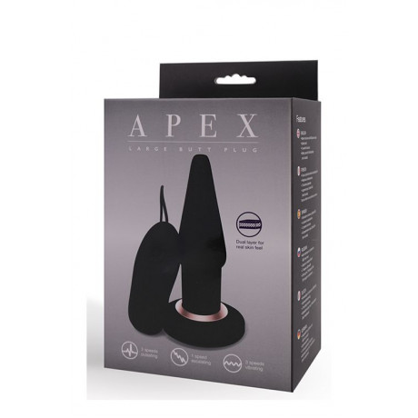 Чёрная анальная вибровтулка APEX BUTT PLUG LARGE BLACK - 15 см.