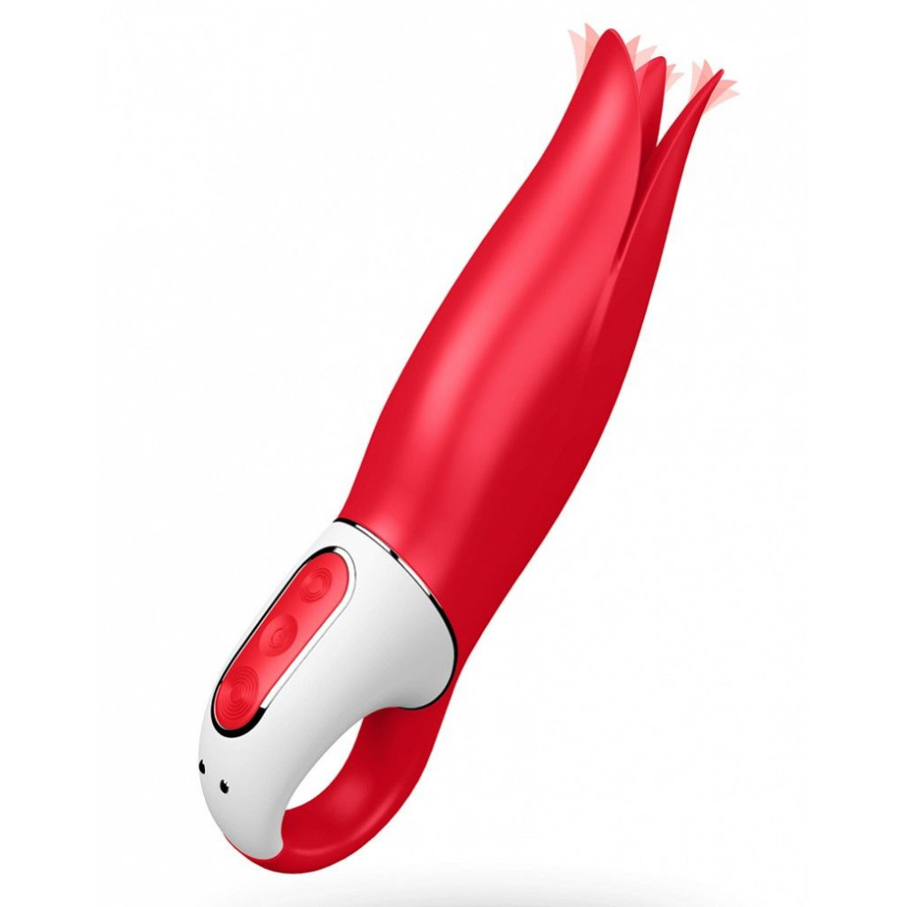 Красный вибратор Satisfyer Power Flower с лепестками - 18,8 см.