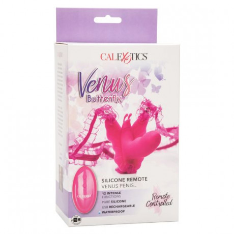 Розовая вибробабочка на ремешках Silicone Remote Venus Penis