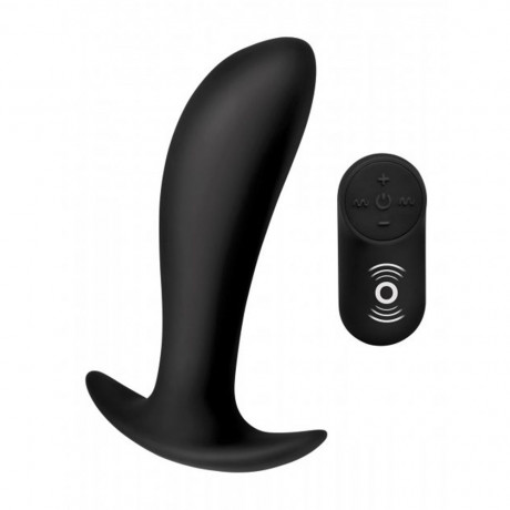 Черный стимулятор простаты Silicone Prostate Vibrator with Remote Control - 12 см.