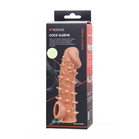 Телесная закрытая насадка с пупырышками Cock Sleeve Size M - 15,6 см.