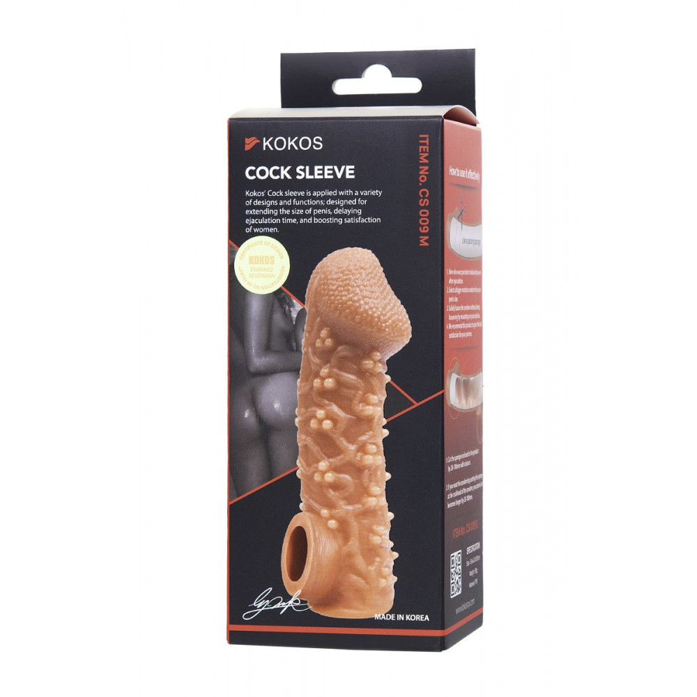 Телесная закрытая насадка с пучками шишечек Cock Sleeve Size M - 15,6 см.