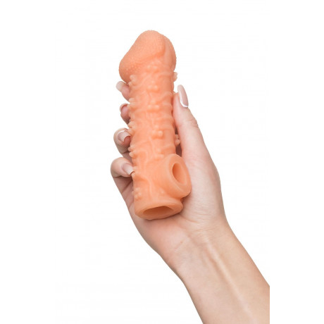 Телесная закрытая насадка с пучками шишечек Cock Sleeve Size M - 15,6 см.