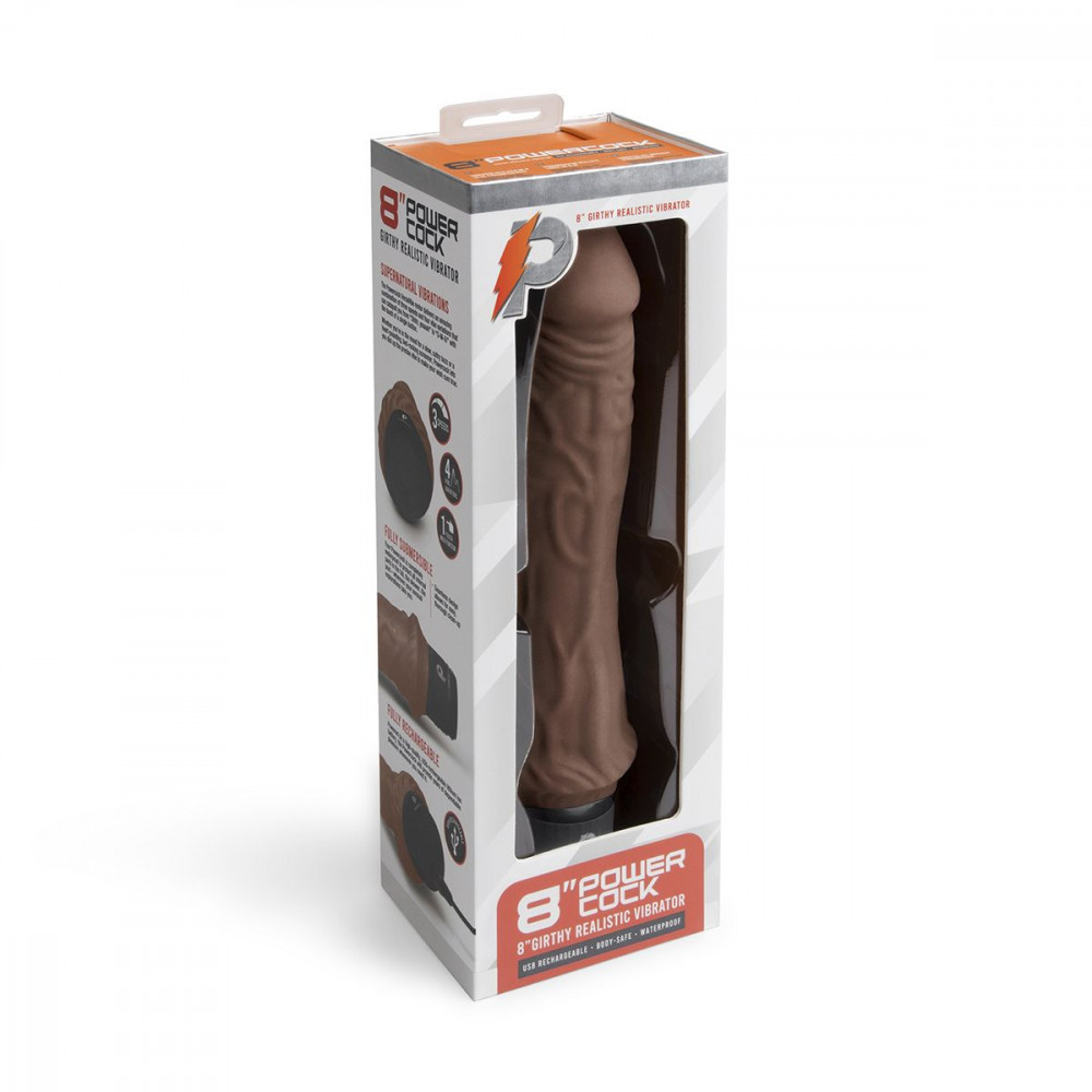 Коричневый вибратор-реалистик 8" Girthy Realistic Vibrator - 24,5 см.