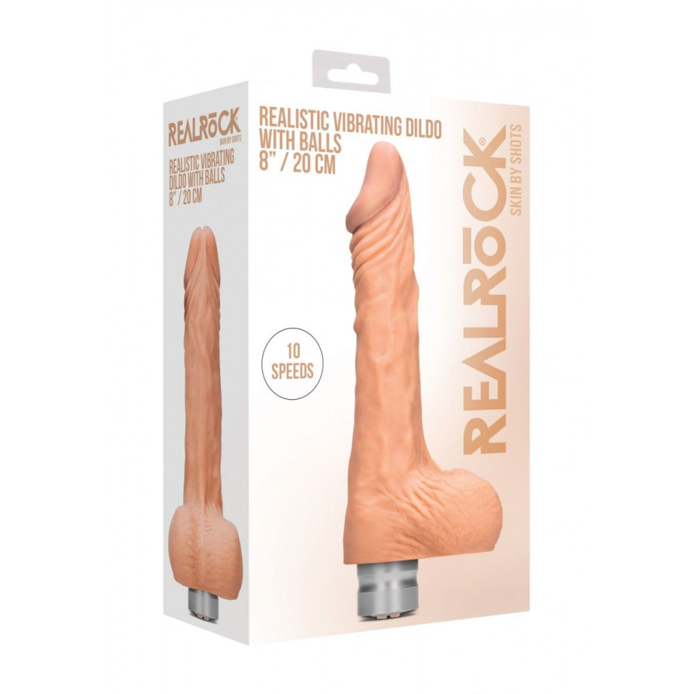 Телесный вибратор Vibrating Dildo With Balls - 20 см.