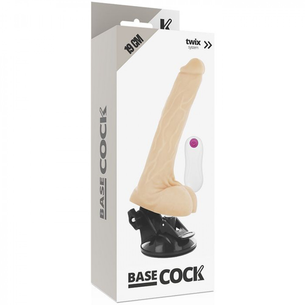 Телесный вибратор на мощной присоске Basecock Realistic Vibrator Remote Control - 19 см.