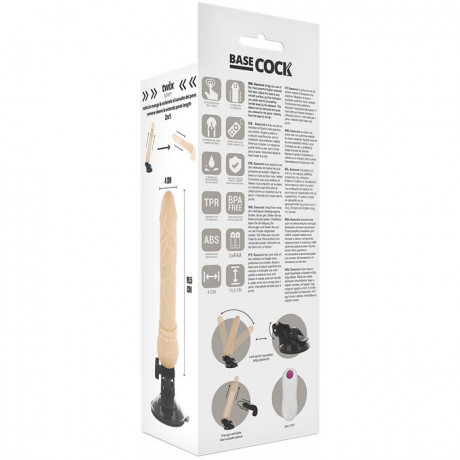 Телесный вибромассажер на мощной присоске Basecock Realistic Vibrator Remote Control - 19,5 см.