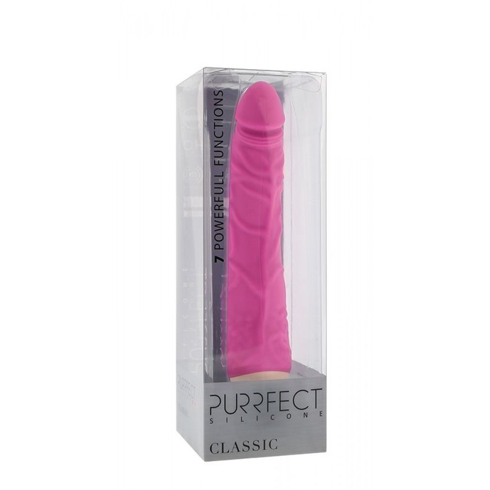 Розовый вибратор-реалистик с венками PURRFECT SILICONE CLASSIC 7.1INCH PINK  - 18 см.