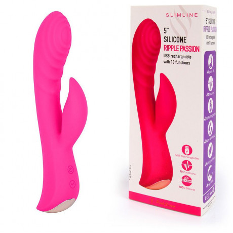 Ярко-розовый вибромассажер-кролик 5" Silicone Ripple Passion - 19,1 см.