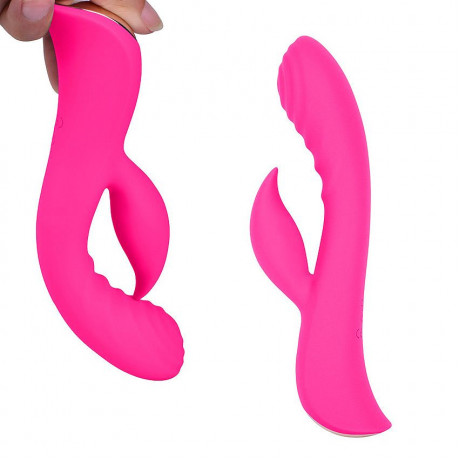 Ярко-розовый вибромассажер-кролик 5" Silicone Ripple Passion - 19,1 см.