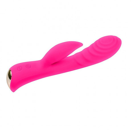 Ярко-розовый вибромассажер-кролик 5" Silicone Ripple Passion - 19,1 см.