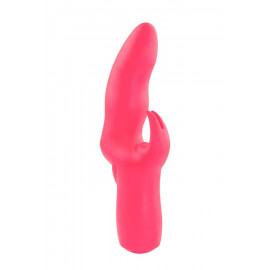 Розовый вибратор со стимулятором клитора MATES FANTASY RECHARGE VIBRATOR - 17 см.