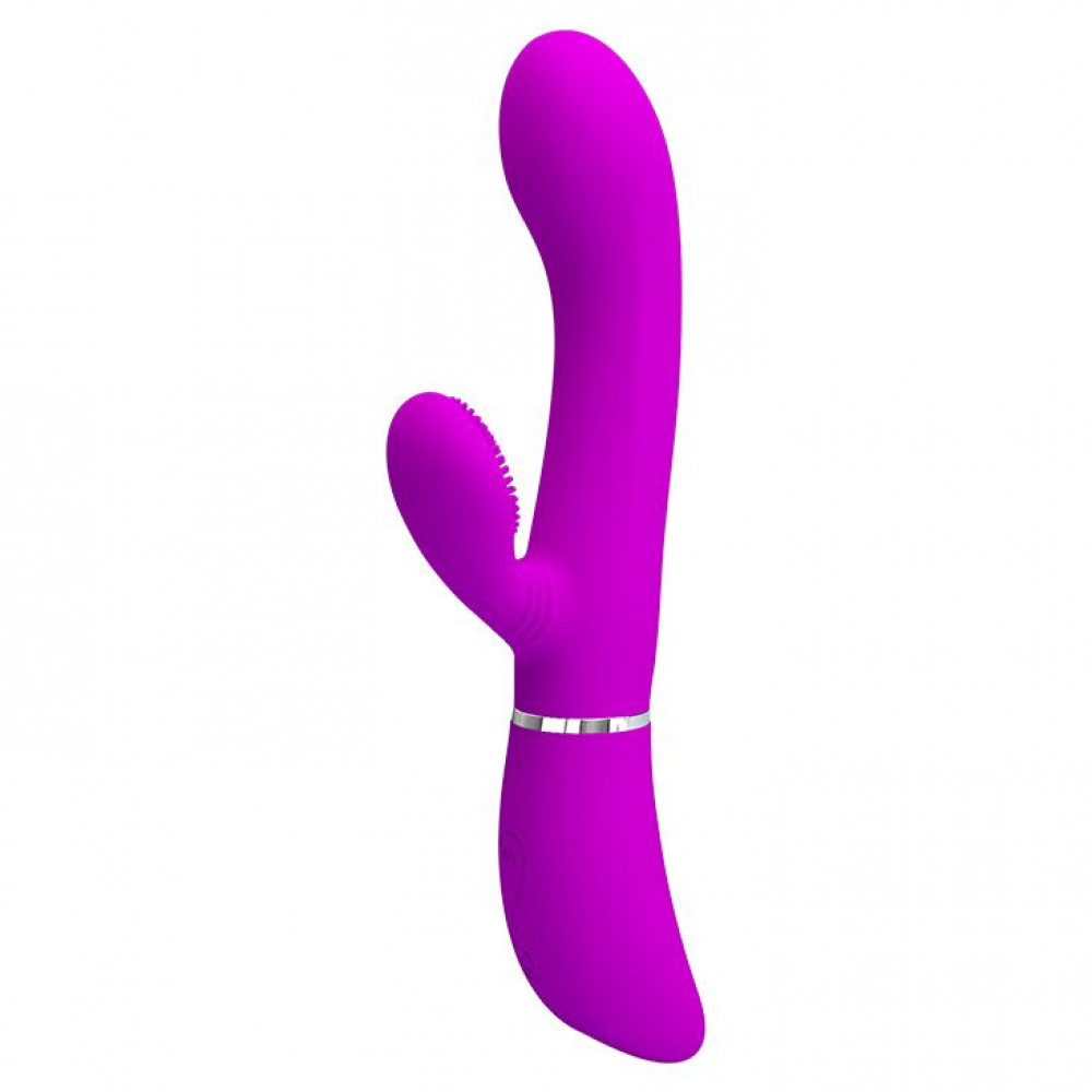 Лиловый вибратор-кролик с подвижной клиторальной щеточкой Clitoris Vibrator - 20,8 см.