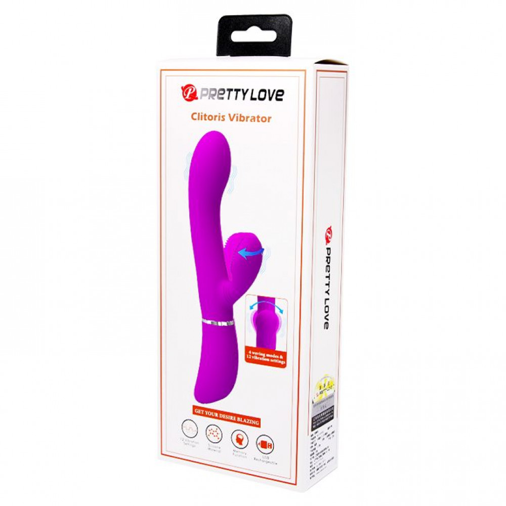 Лиловый вибратор-кролик с подвижной клиторальной щеточкой Clitoris Vibrator - 20,8 см.